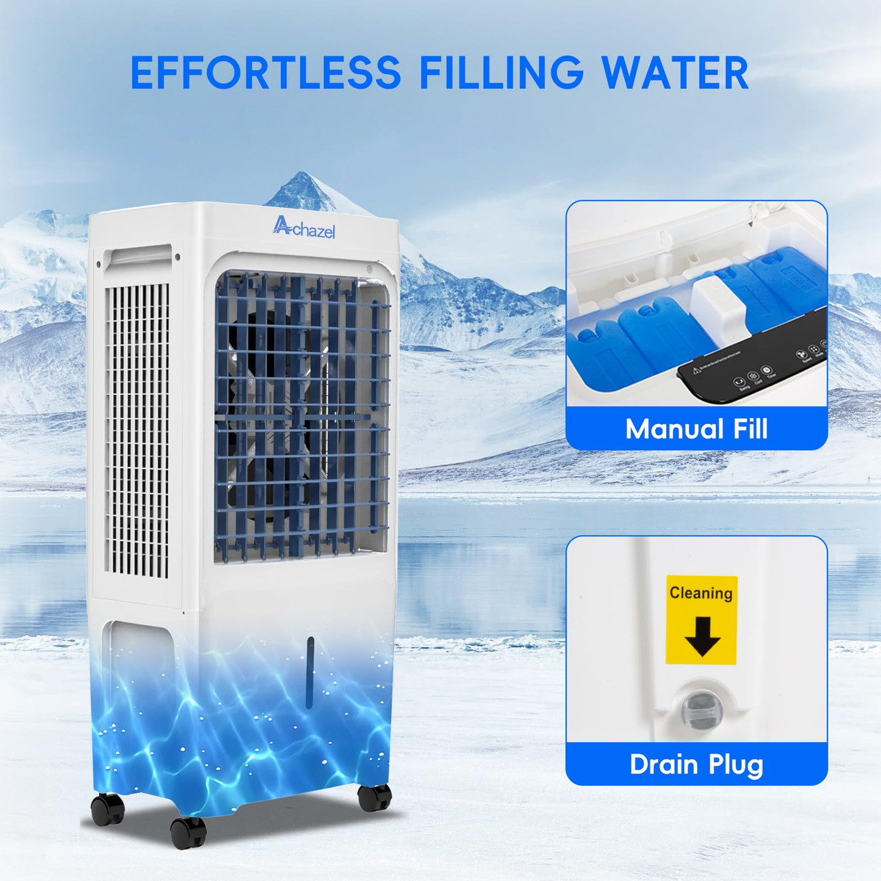 ACHAZEL 1,882 CFM Evaporative Air Cooler with Remote Control,3-Speed Portable Swamp Cooler with 12H Timer, 120° Oscillation, 3-in-1 Water Cooler Fan with 6.61 Gal Water Tank for Indoor Outdoor Use
